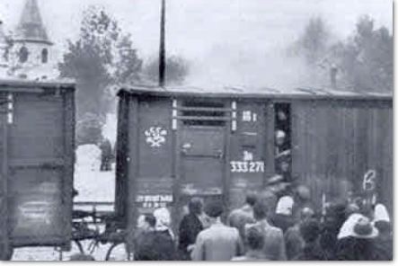 Latvians Loaded onto Cattle-Cars